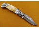 Damascus Back Lock Folding Knife, 7.5" Steel Bolster Point Blade, Camel Bone Handle, Pocket Knife, Razor Sharp