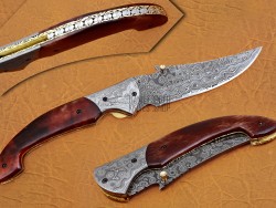 Damascus Folding Knife, 7.5" Damascus Steel Bolster Point Blade, Brown Color Bone  Handle, Pocket Knife, Razor Sharp