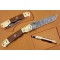 Damascus Folding Knife, 8.5" Handwork Brass Bolster Tanto Blade, Brown Micarta Handle, Pocket Knife, Razor Sharp