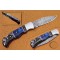 Damascus Back Lock Folding Knife, 6.5" Steel Bolster Point Blade, Blue And Black Micarta Handle, Pocket Knife, Razor Sharp