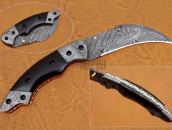 Damascus Karambit Folding Knife, 8.5" Damascus Steel Bolster Point Blade, Buffalo Horn  Handle, Pocket Knife, Razor Sharp