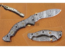 Damascus Folding Knife, 7.5" Damascus Steel Bolster Point Blade, Damascus  Handle, Pocket Knife, Razor Sharp