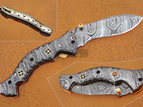 Damascus Folding Knife, 7.5" Damascus Steel Bolster Point Blade, Damascus  Handle, Pocket Knife, Razor Sharp