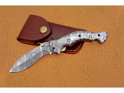 Damascus Folding Knife, 7.5" Damascus Steel Bolster Point Blade, Damascus  Handle, Pocket Knife, Razor Sharp