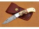 Damascus Back Lock Folding Knife, 6.5" Steel Bolster Point Blade, Deer Antler, Camel Bone Handle, Pocket Knife, Razor Sharp