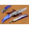 Damascus Folding Knife, 7.5" Damascus Steel Bolster Point Blade, Blue Color Bone Handle, Pocket Knife, Razor Sharp