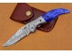 Damascus Folding Knife, 7.5" Damascus Steel Bolster Point Blade, Blue Color Bone Handle, Pocket Knife, Razor Sharp