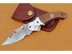 Damascus Folding Knife, 7.5" Handwork Steel Bolster Point Blade, Brown Micarta Sheet Handle, Pocket Knife, Razor Sharp