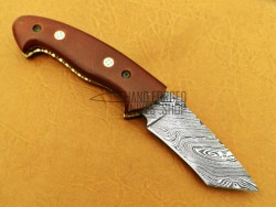 Damascus Tanto Blade Folding  Knife, 7.5" Mosaic Pin, Walnut Wood Handle