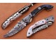 Damascus Folding Knife, 7.0" Damascus Steel Bolster Point Blade, Buffalo Horn, Gray Bone Handle, Pocket Knife, Razor Sharp