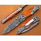 Damascus Folding Pocket Clip Knife, 7.5" Damascus Steel Bolster Point Blade, Orange Micarta Sheet Handle, Pocket Knife, Razor Sharp