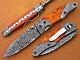 Damascus Folding Pocket Clip Knife, 7.5" Damascus Steel Bolster Point Blade, Orange Micarta Sheet Handle, Pocket Knife, Razor Sharp
