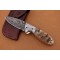 Damascus Folding Knife, 6.5" Handwork Steel Bolster Point Blade, Goat Horn Handle, Pocket Knife, Razor Sharp