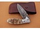 Damascus Folding Knife, 6.5" Handwork Steel Bolster Point Blade, Goat Horn Handle, Pocket Knife, Razor Sharp