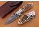 Damascus Folding Knife, 6.5" Handwork Steel Bolster Point Blade, Goat Horn Handle, Pocket Knife, Razor Sharp
