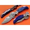 Damascus Folding Knife, 7.0" Damascus Steel Bolster Point Blade, Blue Color Bone Handle, Pocket Knife, Razor Sharp