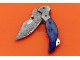 Damascus Folding Knife, 7.0" Damascus Steel Bolster Point Blade, Blue Color Bone Handle, Pocket Knife, Razor Sharp