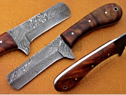 Damascus Steel Ram Horn / Bull Cutter Hunting Knife, 8" Walnut Wood Handle, Fixed Blade