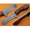 Damascus Steel Ram Horn / Bull Cutter Hunting Knife, 8" Walnut Wood Handle, Fixed Blade