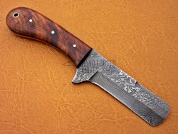 Damascus Steel Ram Horn / Bull Cutter Hunting Knife, 8" Walnut Wood Handle, Fixed Blade