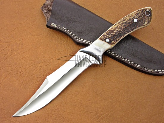 D2 Steel Hunting  Knife, 10" Steel Bolster Razor Sharp, Deer Antler Handle