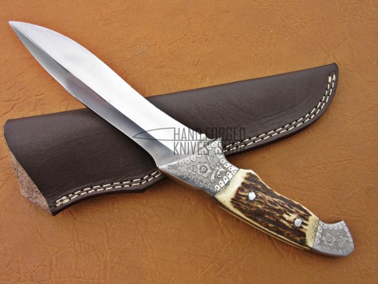 D2 Steel Hunting  Knife, 12" Steel Bolster Razor Sharp, Deer Antler Handle 