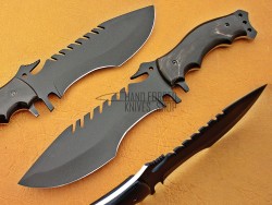 D2 Steel Tracker Knife Black Coated Blade, 11" Razor Sharp, Buffalo Horn Handle