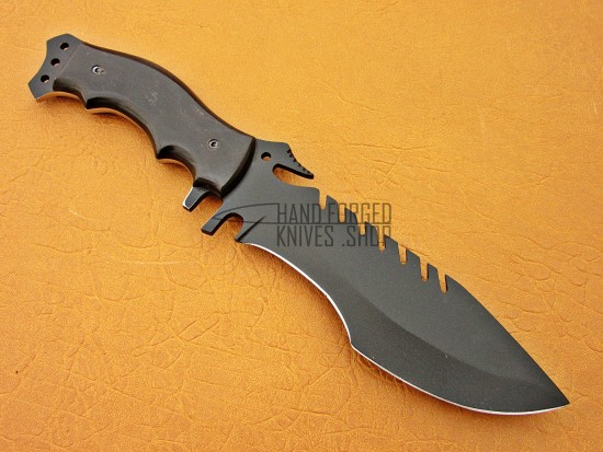 D2 Steel Tracker Knife Black Coated Blade, 11" Razor Sharp, Buffalo Horn Handle