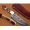Damascus Deer Antler Hunting Knife, 9" Deer Antler Handle, Fixed Blade