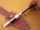 Damascus Deer Antler Hunting Knife, Brass Clip, 9" Deer Antler, Wood Handle, Fixed Blade