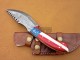 Damascus Tracker Knife / Hunting Knife, 11" Camel Bone, Red, Blue Micarta Sheet Handle, Fixed Blade