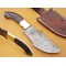 Damascus Tracker Knife / Hunting Knife, 10" Brass Bolster, Buffalo Horn Handle, Fixed Blade