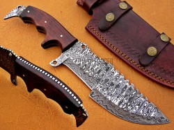 Damascus Tracker Knife / Hunting Knife, 12" Walnut Wood Handle, Fixed Blade