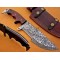 Damascus Tracker Knife / Hunting Knife, 12" Walnut Wood Handle, Fixed Blade