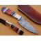 Damascus Hunting Knife, Damascus Steel Classic Bowie Knife, 9" Steel Bolster, Green, Red Orange, Black, Blue Micarta Handle, Fixed Blade, Full Tang