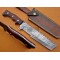 Damascus Tracker Knife / Hunting Knife, 13" Walnut Wood Handle, Fixed Blade