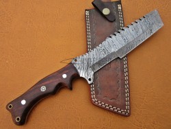 Damascus Tracker Knife / Hunting Knife, 13" Walnut Wood Handle, Fixed Blade
