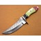 Damascus  Hunting Knife, Brass Clip, 10" Black Sheet, Green Color Bone, Red & Black Fiber Handle, Fixed Blade
