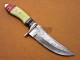 Damascus  Hunting Knife, Brass Clip, 10" Black Sheet, Green Color Bone, Red & Black Fiber Handle, Fixed Blade