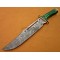Damascus Hunting Knife, Damascus Steel Classic Bowie Knife, 12" Brass Clip, Green Color Bone Handle, Fixed Blade, Full Tang