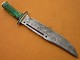 Damascus Hunting Knife, Damascus Steel Classic Bowie Knife, 12" Brass Clip, Green Color Bone Handle, Fixed Blade, Full Tang