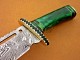 Damascus Hunting Knife, Damascus Steel Classic Bowie Knife, 12" Brass Clip, Green Color Bone Handle, Fixed Blade, Full Tang
