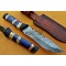 Damascus Hunting Knife, Damascus Steel Classic Bowie Knife, 12" Buffalo Horn, Blue Micarta Sheet Handle, Fixed Blade, Full Tang