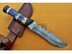 Damascus Hunting Knife, Damascus Steel Classic Bowie Knife, 12" Buffalo Horn, Blue Micarta Sheet Handle, Fixed Blade, Full Tang