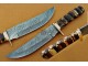 Damascus Hunting Knife, Damascus Steel Classic Bowie Knife, 12" Brass Clip, Olive And Walnut Wood Handle, Fixed Blade, Full Tang