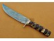 Damascus Hunting Knife, Damascus Steel Classic Bowie Knife, 12" Brass Clip, Olive And Walnut Wood Handle, Fixed Blade, Full Tang