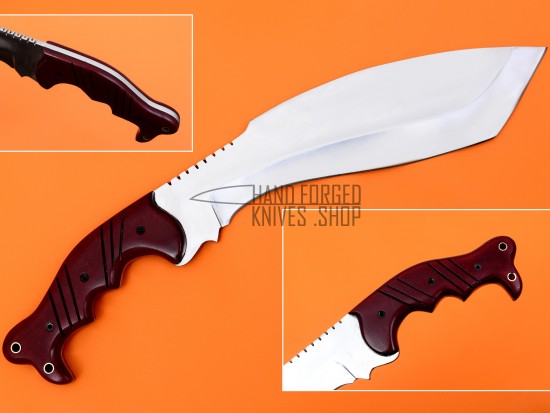 Custom Handmade Kukri Knife, 15" D2 Steel Razor Sharp, Brown Micarta Handle