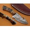Damascus Hunting Knife, Damascus Steel Classic Bowie Knife, 8" Goat/Ram Horn Handle, Fixed Blade, Full Tang