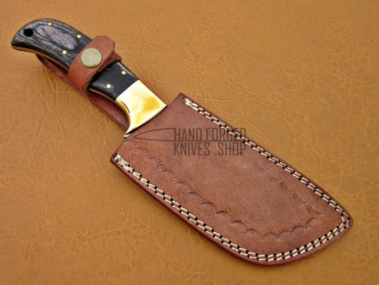 Damascus Hunting Knife, Bull Cutter Knife, 10" Brass Bolster, Black Micarta Sheet Handle, Fixed Blade, Full Tang Razor Sharp