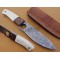 Damascus Hunting Knife, 10" Walnut Wood Bolster, Camel Bone Handle, Fixed Blade, Full Tang Razor Sharp